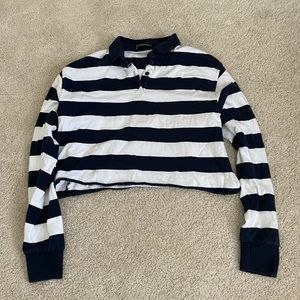 Brandy Melville navy and white cropped button down